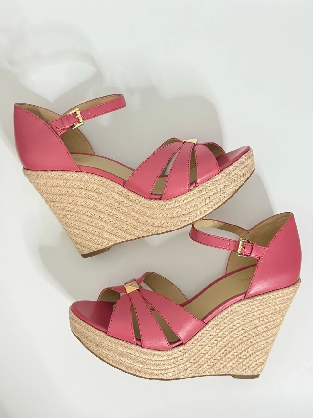 Michael Kors Coral Pink Leather Espadrille Wedge Sandals Ankle Strap Size 10